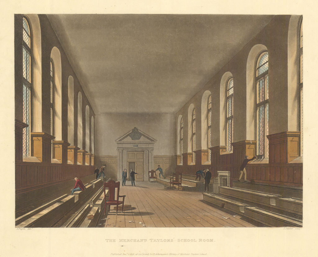 The Merchant Taylors’ School Room. Ackermann's schools 1816 old antique print